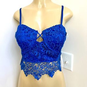 Nikibiki blue lace bustier crop top